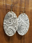 White Embossed Faux Leather Large Oval Earrings - Avery + Emory Designs