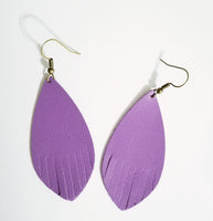 Purple Leather Fringe Feather Earrings - Avery + Emory Designs