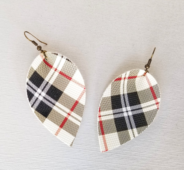 Black, Cream, and Red Plaid Petal Earrings - Avery + Emory Designs