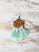 Mandy - Wooden Hexagon and Macrame Leopard Earrings - Avery + Emory Designs