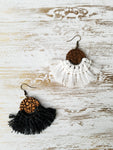 Michelle - Wooden Circle and Macrame Leopard Earrings - Avery + Emory Designs