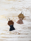 Reese - Wooden Hexagon and Macrame Leopard Earrings - Avery + Emory Designs