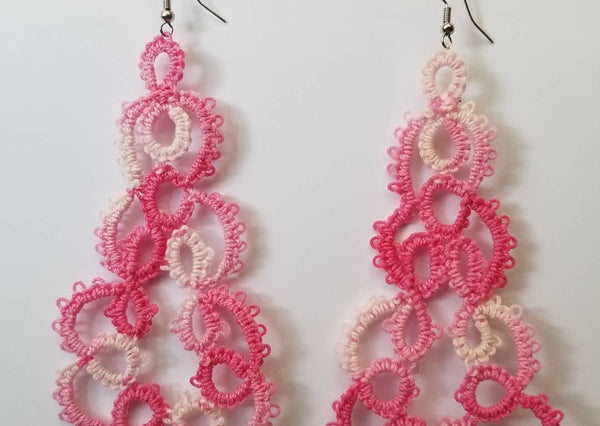 Hand-Tatted Pink and White Lace Earrings - Avery + Emory Designs